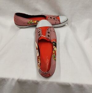 Ed Hardy Womens Red Stripe Oriental Design Flats 8